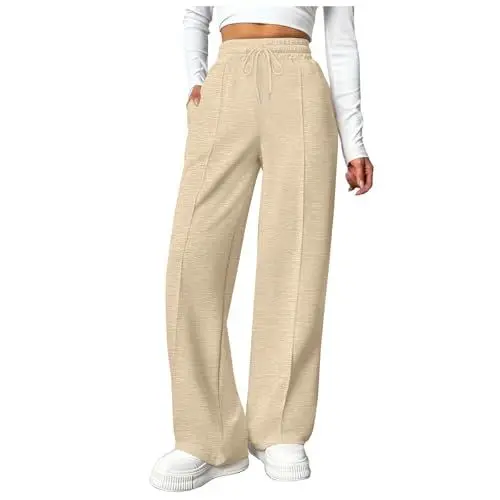 Produktbild: UXSELKCD Jogginghose Damen-Jogginganzug MäDchen Outfitters Jogginghose Frauen Modischer Freizeit Einfarbig Samt Hohe Taille Wanderregenj Hosen Sweatpants Schlauch Damen (Beige, S)