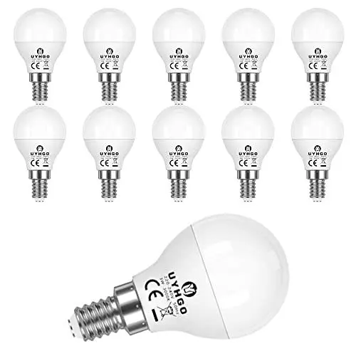 Produktbild: UYHGO LED Leuchtmittel in Tropfenform mit E14 fassung, 3000 Kelvin Warmweiss, 5W 450 Lumen (entspricht 40W Glühbirne), Nicht Dimmbar - 10er Set