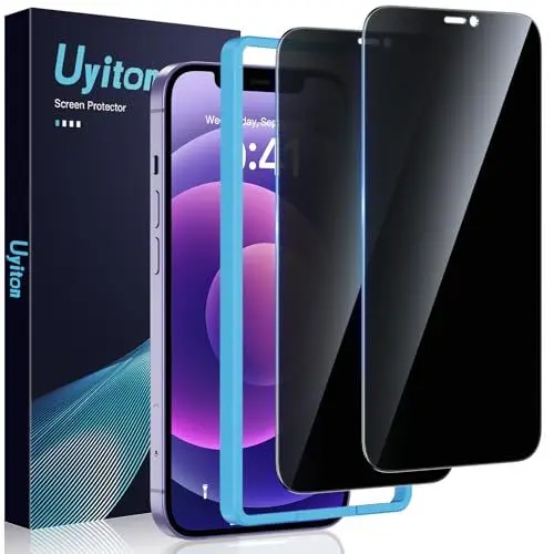 Produktbild: Uyiton für iPhone 12/12 Pro für Panzerglas Sichtschutz - 2 Stück 9H Härte Schutzglas Sichtschutzfolie mit Schablone,30°Privacy Schutz,Vollständige Abdeckung Anti-Spy Panzer Schutz Glas