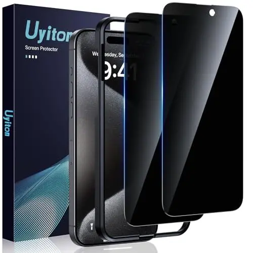 Produktbild: Uyiton für iPhone 15 Pro für Panzerglas Sichtschutz - 2 Stück 9H Härte Schutzglas Sichtschutzfolie mit Schablone,30°Privacy Schutz,Vollständige Abdeckung Anti-Spy Panzer Schutz Glas