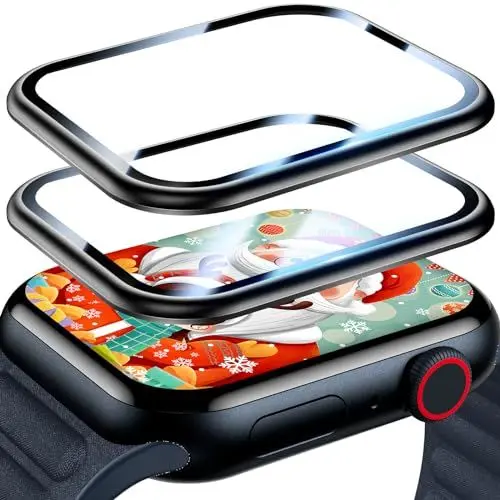 Produktbild: Uyiton für Apple Watch 45 MM Series 9/8/7 Schutzfolie, 2 Stück Aluminiumlegierung Displayschutz,Vollständige Abdeckung, 9H Härte Schutzglas HD-Klar Anti-Staub Folie für iWatch 45 MM