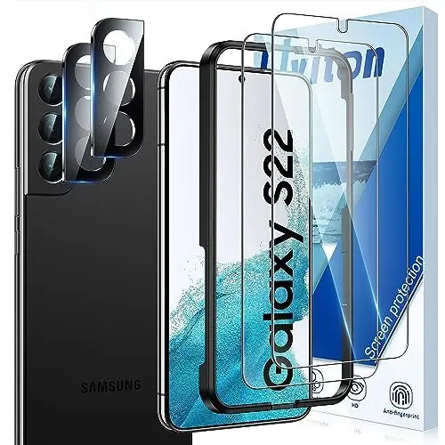 Produktbild: Uyiton für Samsung Galaxy S22 Schutzfolie, 2 Stück für Samsung S22 Folie und 2 Stück Kameraschutz, 9H Härte Panzer Schutz Glas HD Klar Schutzglas Displayschutz für Samsung S22