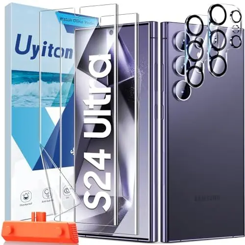 Produktbild: Uyiton für Samsung Galaxy S24 Ultra Schutzfolie, 2 Stück Weich EPU Folie und 2 Stück Kameraschutz, Kratzfest Blasenfrei HD Klar Displayfolie Fingerabdruck Entsperren für Samsung S24 Ultra