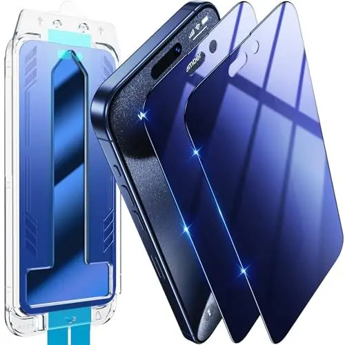 Produktbild: Uyiton für iPhone 15 Pro Max Sichtschutz,Einzigartige Blu Farbe, 2 Stück 9H Härte Sichtschutzfolie, 28°Privacy Schutz, Anti-Spy Folie Schutzglas Vollständige Deckung Schutzfolie für iPhone 15 Pro Max