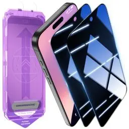 Produktbild: Uyiton für iPhone 16 für Panzerglas Sichtschutz - 2 Stück 9H Härte Schutzglas Sichtschutzfolie mit Schablone 28°Privacy Schutz Vollständige Abdeckung Anti-Spy Folie Schutzfolie für iPhone 16