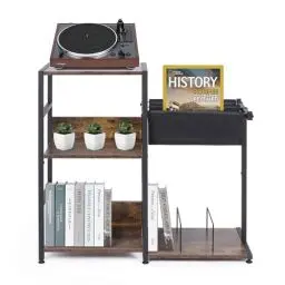 Produktbild: uyoyous 3 Ebenen Plattenspieler Regal Beistelltisch Schallplattenständer, Vinyl Plattenspieler-Ständer Schallplattenspieler Tisch, Plattenständer Beistelltisch Holz für Wohnzimmer Schlafzimmer Büro