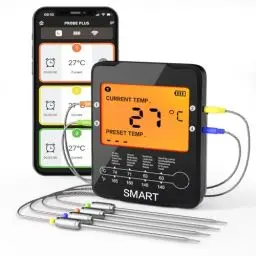 Produktbild: Uzone Fleisch Thermometer,Digital Bluetooth Thermometer Wireless mit 100M APP Fernüberwachung,Thermometer für Ofen Raucher Braten, BBQ Thermometer,LCD Hintergrundbeleuchtung Bildschirm,4 Sonden