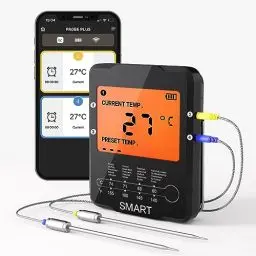 Produktbild: Uzone Fleisch Thermometer, Digital Wireless Bluetooth Thermometer, Küche Lebensmittel BBQ Thermometer Temp Instant Lesen, Braten Ofen Raucher Thermometer mit 100M Bereich APP Steuerung, 2 Sonden