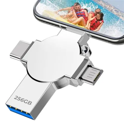 Produktbild: Uzwont USB Stick 256GB - 4 in 1 Mini Speicherstick Hochgeschwindigkeits USB 3.0 - Externer Speichererweiterung Flash-Laufwerk für Smartphone Android Laptop PC