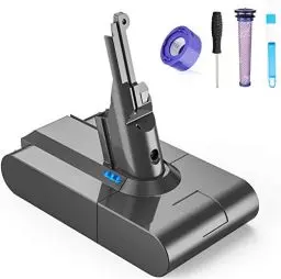 Produktbild: V8 Akku, FLYLINKTECH 6000mAh Ersatzakku für V8, Ersatz Batterie Kompatibel mit V8 Absolute, V8 Animal, V8 Animal Exclusive, V8 Fluffy Li-Ionen Batterie mit 2 Filtern
