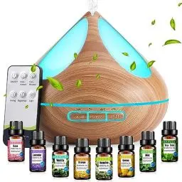 Produktbild: VAAGHANM Aroma Diffuser Diffusoren 500 ml mit 8 ätherischen Ölen, Aromatherapie-Diffusoren, Lufterfrischer, Luftbefeuchter mit Fernbedienung, 4 Timer für Schlafzimmer, Braun