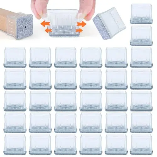 Produktbild: VABNEER Silikon Stuhlbeinkappen Eckig, 16 Stücke Schutzkappen für Stuhlbeine mit Filzpolstern und Metalldichtung Verstärkung, Tische und Stühle Fuß Protektoren für Hartholzböden (24-29mm)