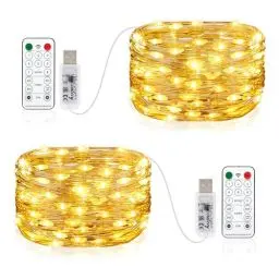 Produktbild: Vacoulery 2 x 100LEDs Lichterkette USB, 10M USB-Anschluss mit Fernbedienung 8 Programm Timer Kupferdraht Lichterkette Innen für Zimmer, Party, Hochzeit, Weihnachten