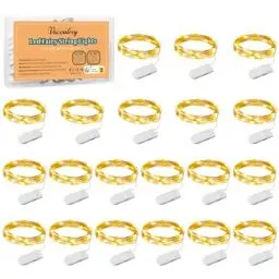 Produktbild: Vacoulery LED Lichterkette Batterie, 20 Stück Kupfer Drahtlichterkette 1M 10 LEDs Weihnachtsbeleuchtung für Innen und Aussen Dekoration (Warmweiß)