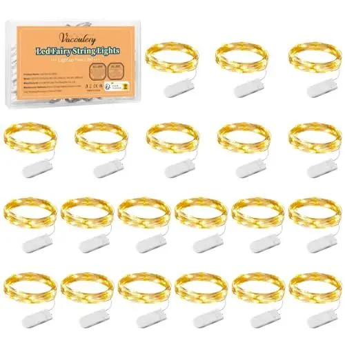 Produktbild: Vacoulery LED Lichterkette Batterie, 20 Stück Kupfer Drahtlichterkette 1M 10 LEDs Weihnachtsbeleuchtung für Innen und Aussen Dekoration (Warmweiß)