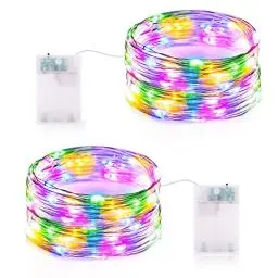 Produktbild: Vacoulery Lichterketten Batterie Timer, 2 x 50er Micro Drahtlichterkette IP65 Wasserdichte Kupferdraht Lichterkettefür Party Garten Weihnachten Halloween Hochzeit Beleuchtung Deko - Bunt
