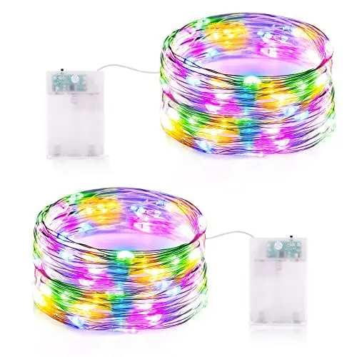 Produktbild: Vacoulery Lichterketten Batterie Timer, 2 x 50er Micro Drahtlichterkette IP65 Wasserdichte Kupferdraht Lichterkettefür Party Garten Weihnachten Halloween Hochzeit Beleuchtung Deko - Bunt