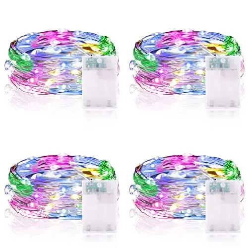 Produktbild: Vacoulery Lichterketten Batterie Timer (4 Pack), 2M 20 LED Lichterkette Batterie Wasserdichte Lichterketten für Zimmer Weihnachten Halloween Hochzeit Deko (Bunt, 4 Stück)