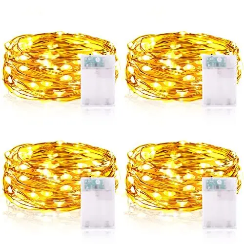 Produktbild: Vacoulery Lichterketten Batterie Timer (4 Pack), 2M 20 LED Lichterkette Batterie Wasserdichte Lichterketten für Zimmer Weihnachten Halloween Hochzeit Deko (Warmweiß, 4 Stück)