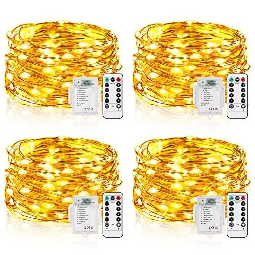 Produktbild: Vacoulery Lichterketten Batterie Timer (4 Pack), 5M 50 LED Lichterkette Batterie Wasserdichte Lichterketten 8 Programm für Zimmer Weihnachten Halloween Hochzeit Deko