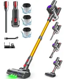 Produktbild: VACTechPro V15 Akku Staubsauger kabellos,35KPa Kabelloser Staubsauger mit abnehmbarem Akku,bis zu 35min Laufzeit,6 in 1 Akkustaubsauger Tierhaare für Hartholzböden Teppich&Gold