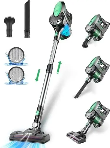 Produktbild: Vactidy Akku Staubsauger kabellos, Blitz V8 Kabelloser Staubsauger mit abnehmbarem Akku, 22KPa Saugkraft für Hartholzböden, bis zu 35min Laufzeit, Grün