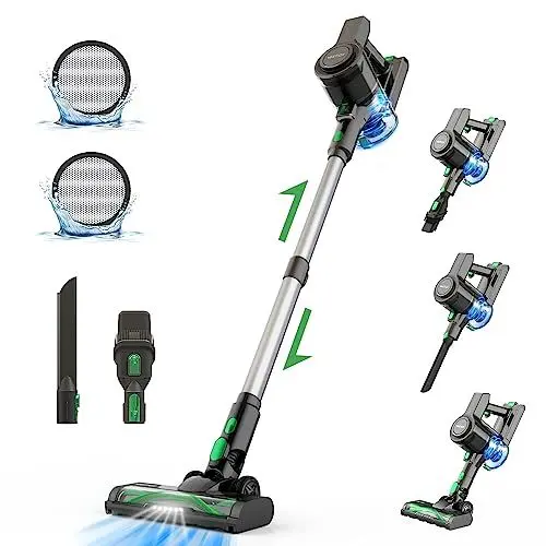 Produktbild: Vactidy V9 Akku Staubsauger Kabellos, 30KPa Kabelloser Staubsauger bis zu 45min Laufzeit, Akkustaubsauger mit LED Licht, Leichter Akku Sauger, Staubsauger Tierhaare für Hartboden/Teppich, Schwarz