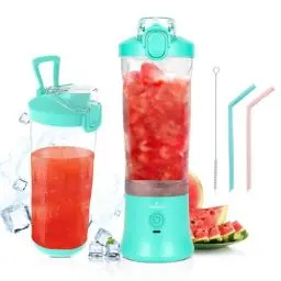 Produktbild: Vaeqozva 600ml Tragbarer Mixer Smoothie Maker To Go Mixer Smoothie Blender Klein Mini Standmixer Typ-C Wiederaufladbarem mit Reisedeckel für Sport Reisen für Saft Shake Smoothie, Minzblau
