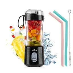Produktbild: Vaeqozva Smoothie Maker Klein Blender 350mL,Tragbarer Mixer Smoothie Maker Mini Standmixer USB mit 6 Klingen für Saft Marmelade Shake Smoothie für Outdoor Sport Reisen,Schwarz