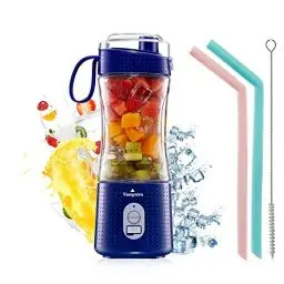 Produktbild: Mixer Smoothie Maker to go 380ml,Vaeqozva Tragbarer Mixer Smoothie Blender Portable Mini Mixer to go für Shake Smoothie,Wiederaufladbarem Portable Blender mit Silikon-Tragegriff für Reisen,Dunkelblau