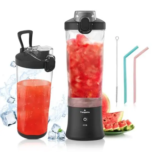 Produktbild: Vaeqozva Smoothie Maker Klein Blender 600ml,Tragbarer Mixer Smoothie Maker To Go Mixer Mini Standmixer USB mit 6 Klingen für Saft Shake Smoothie Marmelade für Outdoor Sport Reisen,Schwarz