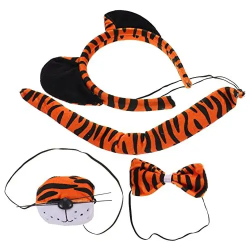 Produktbild: Vaguelly 1 Satz Tiger-Anzug Tierkostüme für Kinder Tigerschwanz-Nasenfliege Tier-Cosplay-Kit Tiger-Party-Dekorationen Kleinkind-Outfit Partyzubehör Cosplay Kostüm Tiger Tigerkostüm Stoff