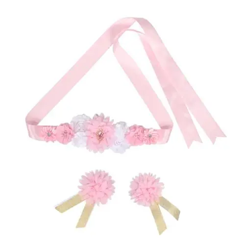 Produktbild: Vaguelly Schwangerschafts-blumen-schärpe-set Mutterschaftsgürtel Abzeichen Babyparty Bauchschärpe Mama Zum Werden Accessoire Babyparty-