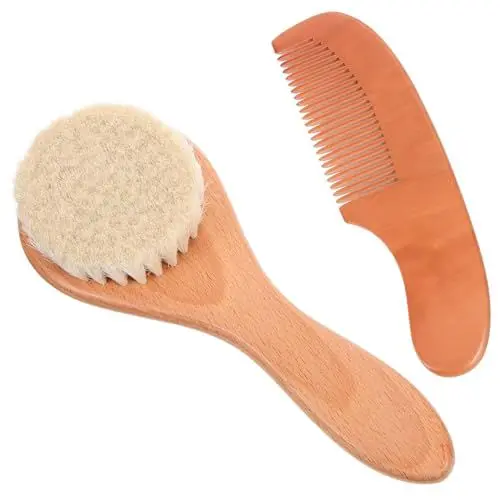 Produktbild: Vaguelly Baby-badewannenwäscher-haarbürsten-set Wollbürste Holzkamm Sanft Für Die Kopfhaut Von Neugeborenen Für Babyparty