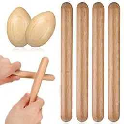 Produktbild: Vaguelly 4 StüCk Musikinstrumente Kinder Set Holz Rasseleier KlanghöLzer Rhythmus Spielzeug FüR Kleinkinder Perfekt FüR Musiktraining Und Hand Augen Koordination Naturholz, 20x2 Cm