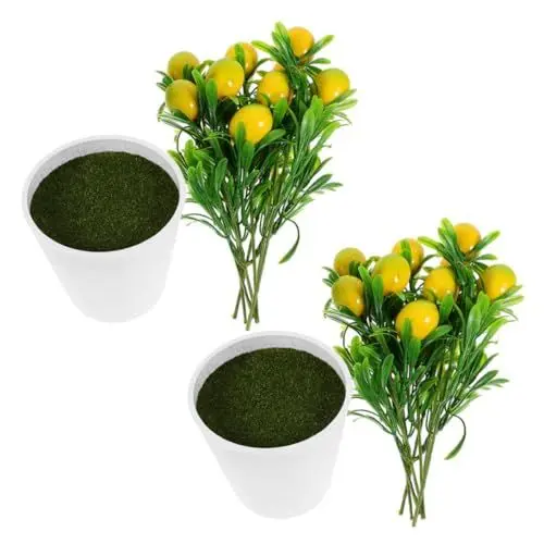 Produktbild: Vaguelly 2 Sätze Künstlicher Zitronenbaum Bonsai im Topf Dekorative Mini Pflanze für Schreibtisch Lebensecht Aussehende Kunstpflanze für Innenräume Büro Hochzeit
