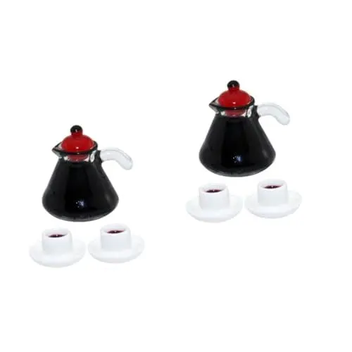 Produktbild: Vaguelly 2 Sätze Mini-Kaffeekanne Zubehör für Rollenspiele in der Küche Modell Kaffeemaschine puppenhaus deko Puppenhaus Zubehör Kaffeebecher Spielzeug Simulation Kaffeekanne Dekor Harz