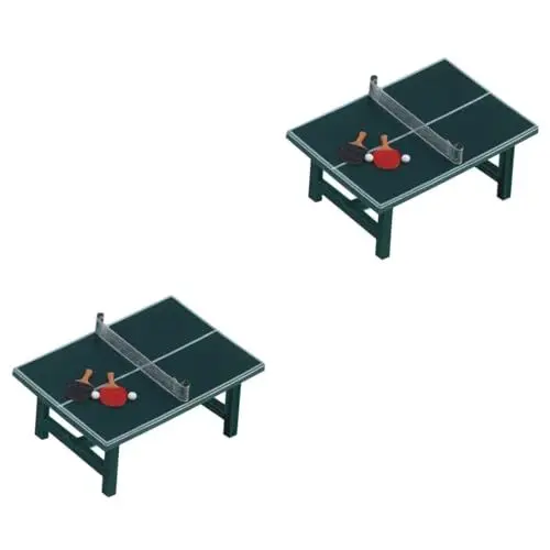 Produktbild: Vaguelly 2 Sätze Mini-tischtennisplatte Spielhausmöbel Puppenhausmöbel Spielzeug Miniatur-Tischtennis Miniatur-gartenspielzeug DIY-Spielzeug- Kind Harz Billardtisch Essen Spielen