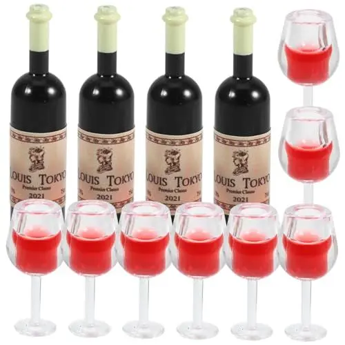 Produktbild: Vaguelly 4 Sets Mini Rotwein Kleine Flaschen Weinflaschen Spielzeug Mini Hausbecher Kleine Weinflaschen Spielzeug Miniaturen Kelch Miniaturbecher Mini Zubehör Mikro Kelch