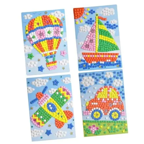 Produktbild: Vaguelly 4 Stück Mosaik-Aufkleber-Kunst kreativ set für kinder basteln für kinder bastel materialien zum basteln kinder bastelsets+für+kinder Mosaik-Aufkleber-Bild DIY-Sticker-Kit