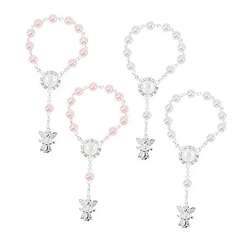 Produktbild: Vaguelly 4 Stück Rosenkranz Armband für Babytaufe Hochfestes Material Hautfreundlich als Taufschmuck