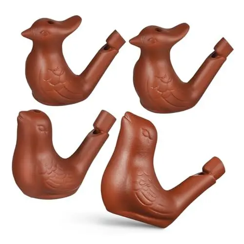 Produktbild: Vaguelly 4er Set Keramik Wasservogelpfeifen Lustige Vogelpfeifen FüR Kinder Musikalische Pfeifen Mit Lanyards Ideal FüR Outdoor-AktivitäTen Und Dekoration