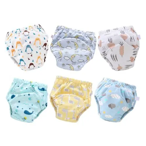 Produktbild: Vaguelly 6 Stück Wiederverwendbare Baby-Trainingshosen Aus Baumwolle Unisex Töpfchen-Kleinkind-Unterhosen Für Das Töpfchentraining wasserdichte Windelüberzüge Atmungsaktive Und