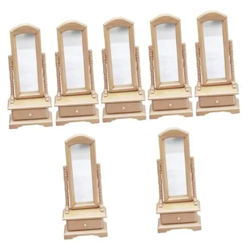 Produktbild: Vaguelly 7 STK Modell-Ankleidespiegel Mini-Hausverzierung Rollenspielspielzeug für Kinder Dekor Möbel Modelle Mini-Hausschmuck DIY-Handwerk leer Schminkspiegel Ornamente schmücken Birke