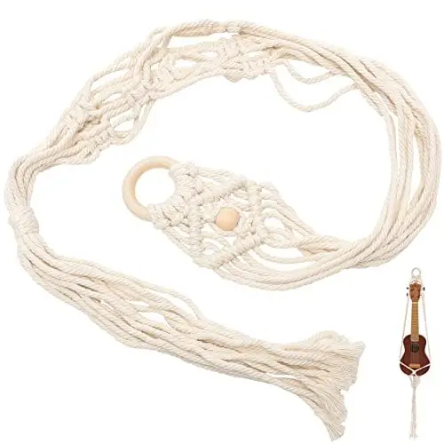 Produktbild: Vaguelly Gitarrenaufhänger Aus Baumwolle - Makramee-wandgitarrenhalterung - Ukulele-aufhänger - Handgewebter Instrumentenaufhänger