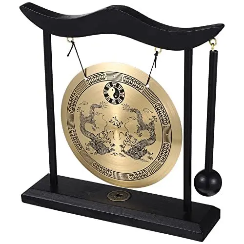 Produktbild: Vaguelly Gong mit Schlägel Ständer Kleiner Dekorativer Tisch Gong Klingel, Drachen Motif Hängende Chinesisches Percussion Instrument Dekoration für Zuhause Büro