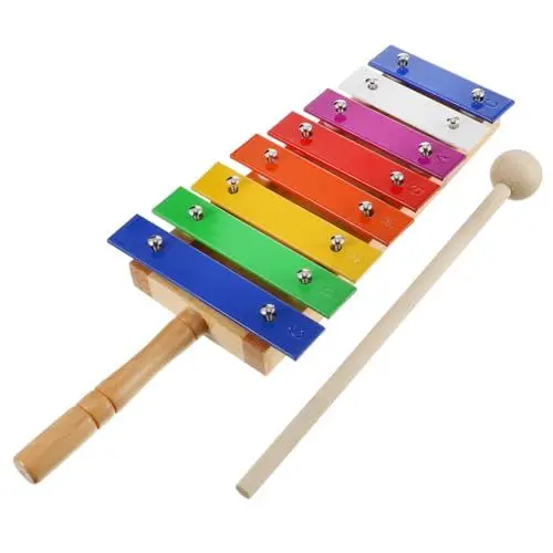 Produktbild: Vaguelly Hölzernes Xylophon Für Mit 8 Bunten Klangplatten Aus Musikspielzeug Mit Holzschlägel Ideales Instrument Zur Der Motorik Und Musikalischen Früherziehung