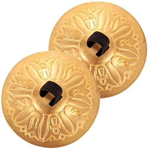 Produktbild: Vaguelly Kurbelstange Für Rolladen 2 Fingerzimbeln mit Gravur, Kupfer Zimbeln Mini Finger Handbecken mit elastischen Band, Bauchtanz Finger Cymbal Orff Instrument für Erwachsene, Kinder Zimbel