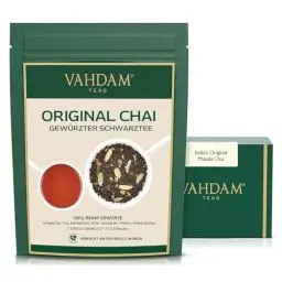 Produktbild: VAHDAM, Original Chai Spiced Black Tea (340g) Mischung Aus Schwarzer Tee, Zimt, Kardamom, Nelken Und Schwarzem Pfeffer | Gewürzter Chai Tee | Brühen Chai Latte