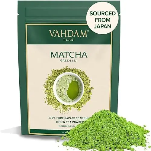 Produktbild: VAHDAM, Matcha Grüntee Pulver (100g, 100+ Tassen) Authentisches japanisches Matcha Pulver, Premium Qualität Grüntee, Grüner Tee aus Japan, Matchapulver für Latte, Smoothies